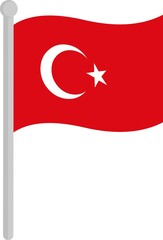 Vector illustration of the Turkish flag on a pole