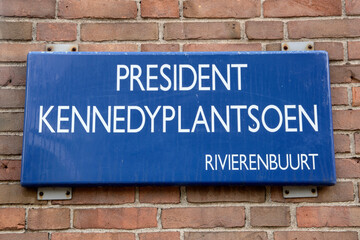 Street Sign President Kennedyplantsoen At Amsterdam The Netherlands 18-5-2021