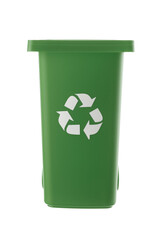 Plastic green trash can isolated on white background