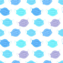 Coronavirus Pattern.Seamless pattern with different types of medical face masks and respirators on white background.