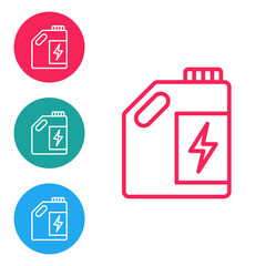 Obraz premium Red line Eco fuel canister icon isolated on white background. Eco bio and barrel. Green environment and recycle. Set icons in circle buttons. Vector