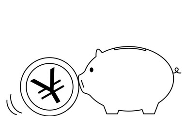 貯金のイメージ、豚の貯金箱とコイン