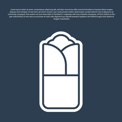 Blue line Burrito icon isolated on blue background. Traditional mexican fast food. Vector