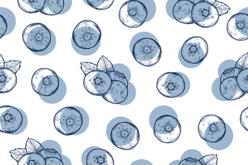 Seamless pattern of blueberries, color, vector