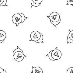 Grey line Slice of pizza icon isolated seamless pattern on white background. Fast food menu. Vector