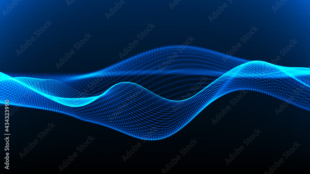 Poster abstract digital background. futuristic wave of dots and weave lines. digital technology. 3d renderi