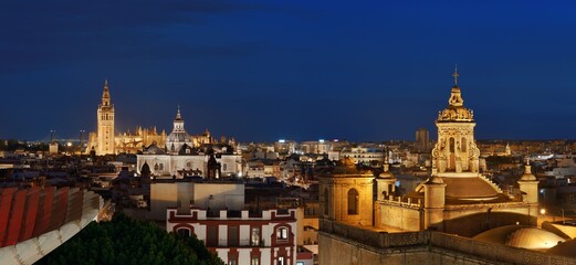 Seville night rooftop panorama view