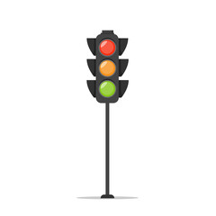 Traffic light isolated on white background. Traffic signal in flat style. Vector stock