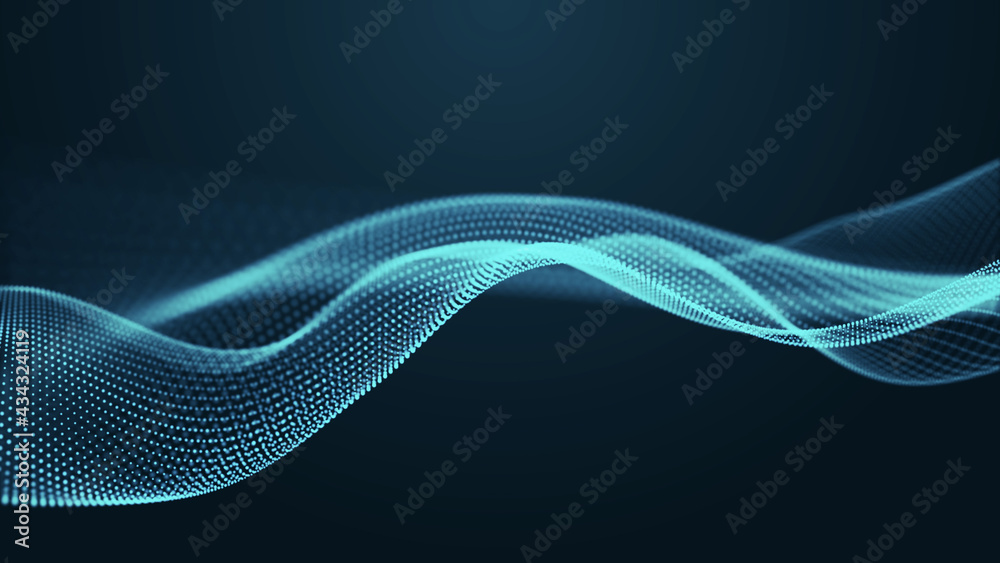Poster abstract digital background. futuristic wave of dots and weave lines. digital technology. 3d renderi