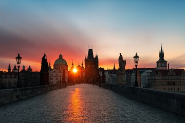 Prague skyline sunrise