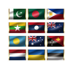 世界の国旗のイラスト。3D。