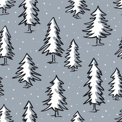 Obraz premium winter snow pine trees seamless pattern