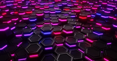Red and Blue close-up. Hexagon abstract background. hexagonal structure 3d illustration