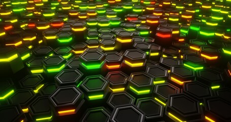 Obraz premium Green and Red close-up. Hexagon abstract background. hexagonal structure 3d illustration