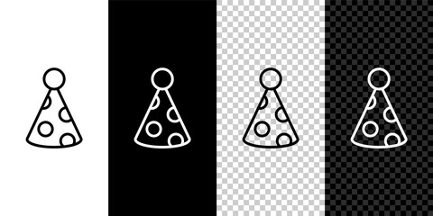 Set line Party hat icon isolated on black and white, transparent background. Birthday hat. Vector