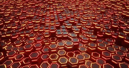 Fototapeta premium Red and orange. Hexagon abstract background. hexagonal structure 3d illustration