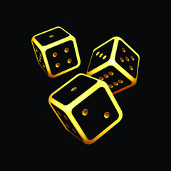 Black and gold glowing dice on black background  - 434326599