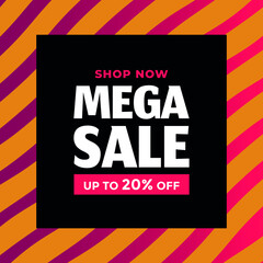 Shop now, mega sale, up to 20% off