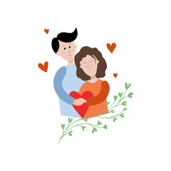 Couple holding hands with hearts