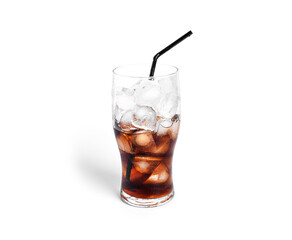 Soda with ice in a transparent glass isolated on a white background.