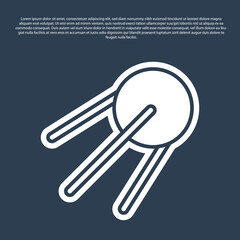 Blue line Satellite icon isolated on blue background. Vector