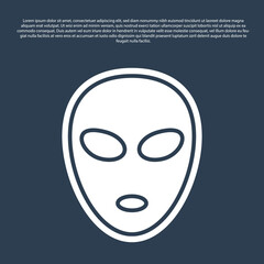 Blue line Alien icon isolated on blue background. Extraterrestrial alien face or head symbol. Vector