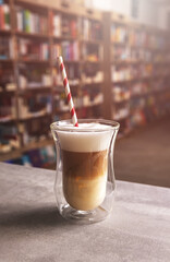 Transparent glass with latte macchiato.