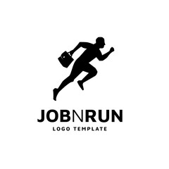 Fototapeta na wymiar Businessman Silhouette Running Fast, Sprint Athlete bring office briefcase bag for Job Run Business Logo design