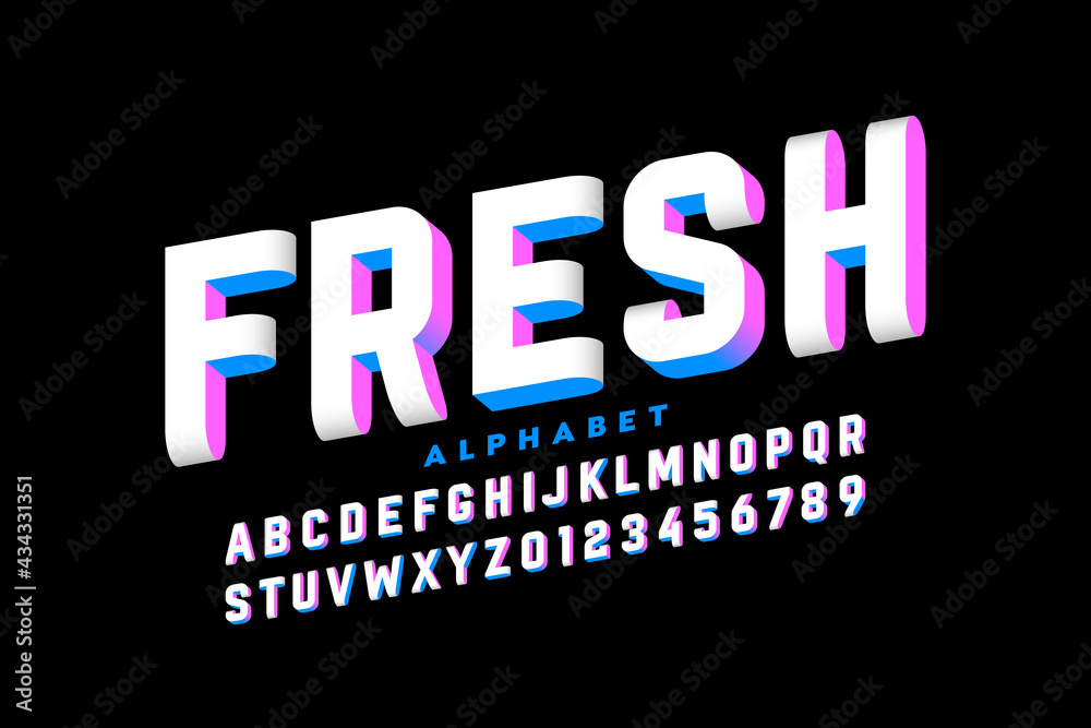 Fototapete three-dimensional style font design, 3d alphabet letters and numbers vector illustration