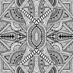 Geometric abstract psychedelic black and white decorative intricate pattern with many detail and lines coloring page.