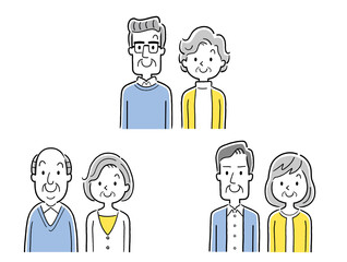 ベクターイラスト素材：いろいろなシニア夫婦、セット
