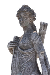Fototapeta premium Stone sculpture of female hunter with archer's bag on white background
