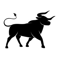Black Silhouette of a standing Bull icon - symbol of the year in the Chinese zodiac calendar. Vector illustration of a monochrome Bison or an Ox logo isolated on a white background