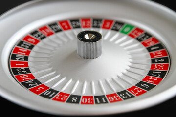 Casino roulette wheel close up view