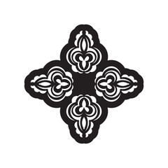 Black mandala on a white background.