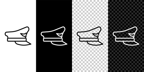 Set line Pilot hat icon isolated on black and white, transparent background. Vector © vector_v