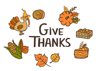 happy thanksgiving seasonal fal autumn cartoon hand drawn doodle background