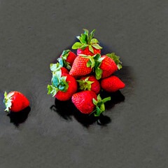 Strawberries . Isolated. Flat Lay.  Red juicy strawberries on a black background. Stock Image.