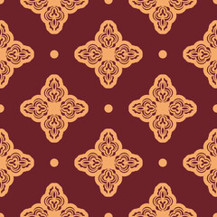 Burgundy and yellow seamless pattern with decorative ornaments. Vector