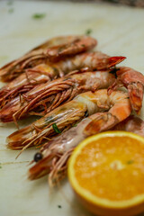 grilled shrimp served with orange 