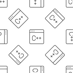Grey line Software, web developer programming code icon isolated seamless pattern on white background. Javascript computer script random parts of program code. Vector