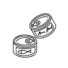 Tourist Canned Food. Camping food. Vector illustration on an isolated background. Hand-drawn Doodle drawing for tourist decor, print, sticker.