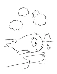 Stickers pour porte Dessin animé Cute Baby Seal Coloring Book Page Vector Illustration Design Art