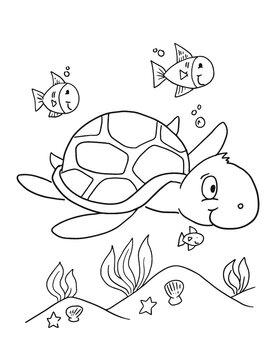 Summer Sea Turtle Coloring Book Page Vector Illustration Art