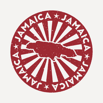 Jamaica stamp. Travel red rubber stamp with the map of country, vector illustration. Can be used as insignia, logotype, label, sticker or badge of the Jamaica.