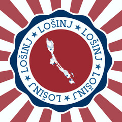 Losinj Badge. Round logo of island with triangular mesh map and radial rays. EPS10 Vector.