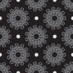 Black-gray seamless pattern with decorative ornaments. Good for clothing, textiles, backgrounds and prints. Vector illustration.