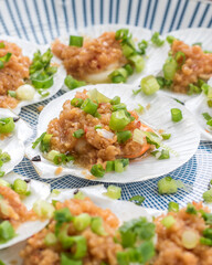 Grilled scallops with spring onions