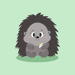 Cartoon little hedgehog with a flower.
