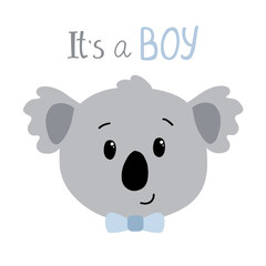 Fototapeta premium hand drawn baby boy koala head. with text it's a boy. Vector illustration